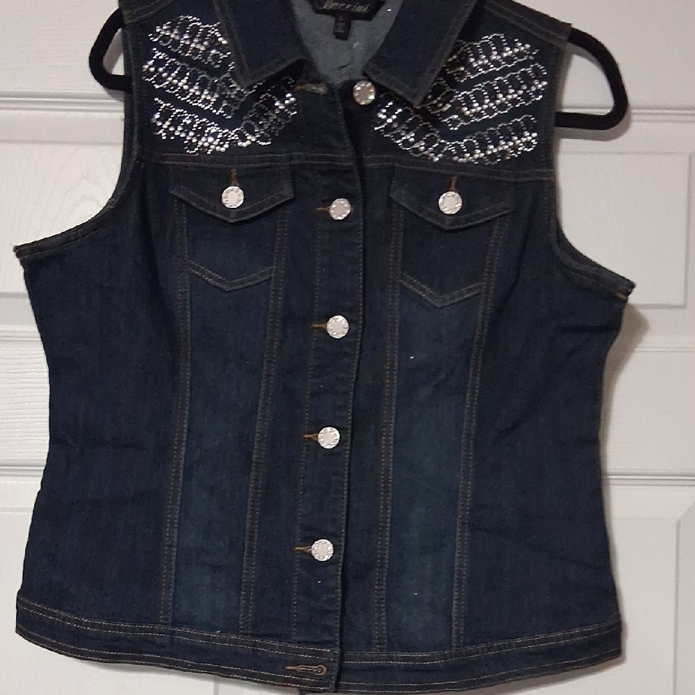 Baccini Dark Blue Denim Vest with Silver Accents Sz L